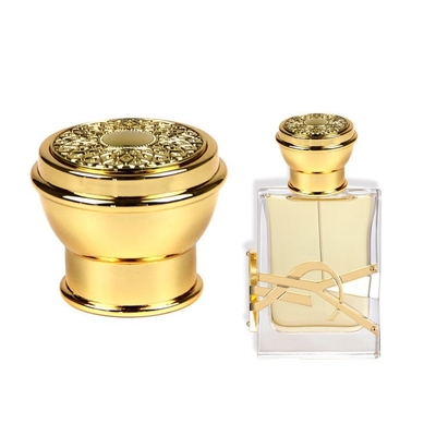 ซื้อ การปรับแต่งบรรจุภัณฑ์เครื่องสำอางฝาครอบน้ำหอมโลหะผสมสังกะสีชุบทอง online manufacture