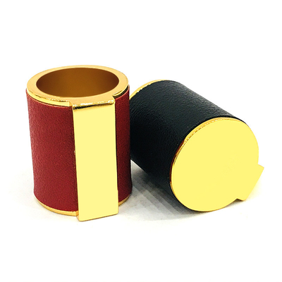 ซื้อ โลหะผสมสังกะสีคลาสสิกสีทองพร้อมหนังสิ่งทอทรงกระบอกโลหะฝาขวดน้ำหอม Zamac online manufacture