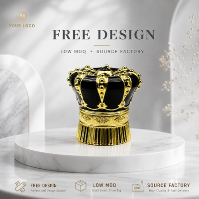 ซื้อ หรูหราทองดํา Rivet Crown สังกะสีสกัดน้ําหอม Cap 3D กระทับ Zamac Lid สัญลักษณ์ที่กําหนดเอง OEM ODM แหล่งผลิต โรงงานขายส่ง การผลิตออนไลน์