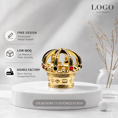 ซื้อ หรูหรา Hollow King Crown Zamac Perfume Cap ทองเหลืองเคลือบทองเหลือง สีหินหินหอม Royal Fragrance Lid Zinc Alloy Metal Parfum Bottle Cover Custom Logo FEA15 สําหรับ Dubai Oud Attar กล่องน้ําหอม การผลิตออนไลน์