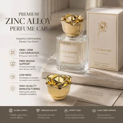 ซื้อ ฝาขวดน้ำหอมโลหะรูปกุหลาบทองแกะสลัก ชุบไฟฟ้า หัวขวดน้ำหอม Zamac อุปกรณ์เสริมบรรจุภัณฑ์น้ำหอมระดับไฮเอนด์แบบกำหนดเองแบบแม่เหล็ก การผลิตออนไลน์