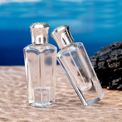 50ml 15 ขวดน้ำหอมดาบปลายปืน, ก้นหนา, รูปเพชร, ก้นสี่เหลี่ยมเล็ก, ฝาด้านนอกแกะสลัก, บอทย่อยเครื่องสำอาง