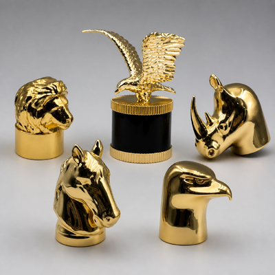 หัวสัตว์หรู Zamac Cap กลิ่นหอม Plated ทอง สิงห์ม้า Eagle Rhino โลหะหอม กล่องปิด Custom Logo สําหรับกล่องกลิ่นหอม