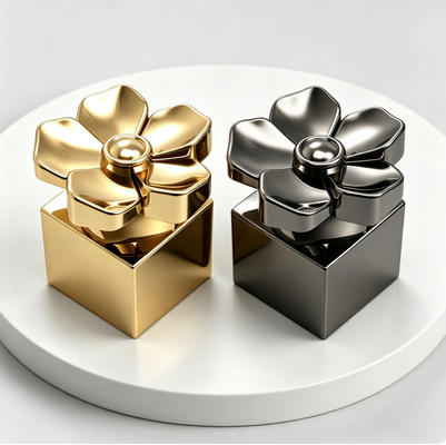 รูปทรงดอกไม้ Zinc Alloy Cap หุ้มน้ําหอม ฐานสี่เหลี่ยม Zamak กล่องโลหะสําหรับขวดน้ําหอม FEA15